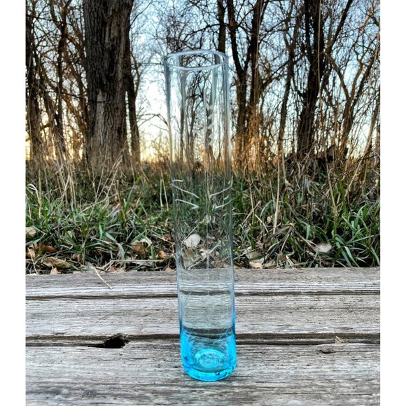 Vintage Turquoise Blue Clear Tint Etched Tall Bud Flower Vase 9.5" - Picture 2 of 14